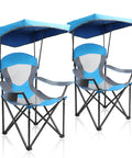Beefy Heavy Duty Canopy Camping Chair Two Pack With Adjustable Sunshade And Cup Holder, Oversized, Enamel Blue