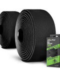 Grippy PU Handlebar Tape Set Of 2 Black For All Weather No Slip Ride with packaging and rolls on white background