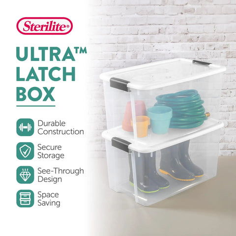 Ultra Latch 70 Quart Storage Bins With Lids 4 Pack For Home Office Garage Heavy Duty Plastic Tote Organizer Set Stackable Clear Containers For Long Lasting Organization In Closets Attics Moving And Seasonal Storage