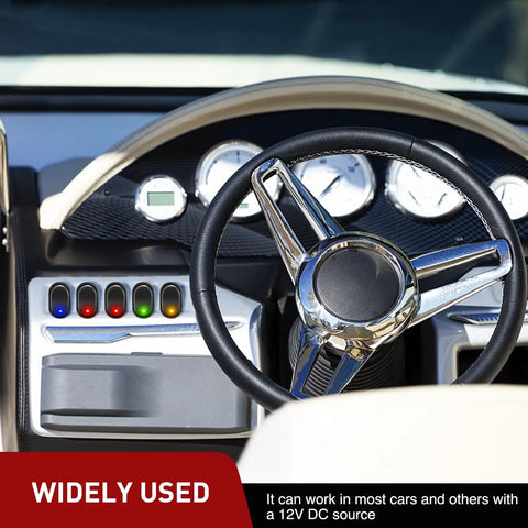 Dashboard with Five Pack LED Lighted Rocker Switch 12V 30A 3 Pin SPST Oval 12mm Hole On Off Toggle in car