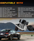 Heavy Duty Engine Coolant Water Pump Assembly Compatible With 2017 To 2022 Bmw Models Fits 230i And 330i viewed from rear with compatibility list.