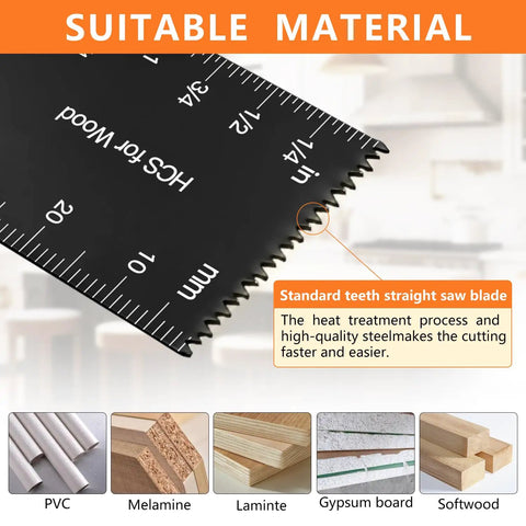 Close-up of teeth on blade from 55 Piece Oscillating Tool Blade Kit with Quick Release Universal Blades for multiple materials.