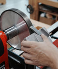 Top Shelf Woodturning Lathe Tool Rest Sharpening System Kit For Wood Chisels Grinding Jig With CBN Wheel Mount Uses One Eight Thread And Five Eighth Bore Setup For Dead On Precision Every Day on a lathe.