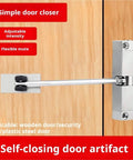 Automatic Door Closer For 20-40 Kg Doors, Adjustable Spring Closing Device displayed on wood door.