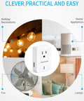 Remote Control Outlet Kit With Wireless Light Switch For Household Appliances, shown with lamps, fan, and home devices.