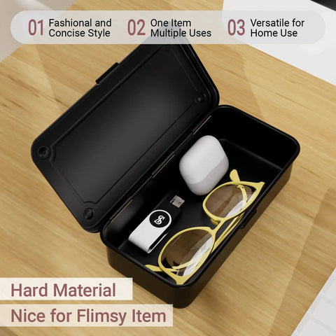 Small Metal Tool Box With Latch Portable Mini Steel Toolbox With Lid For Tools Car Workshop And Crafts 7.9 Inch Black Built Tough Durable Storage Box For Hardware Nails And Small Parts With Secure Hinged Lid