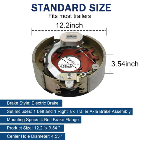Badass Electric Trailer Brake Assembly Pair Built To Hustle Rock Solid Grip For Eight Thousand Pound Axles Utility Travel horse motorcycle hauler, 12.2 inch size.