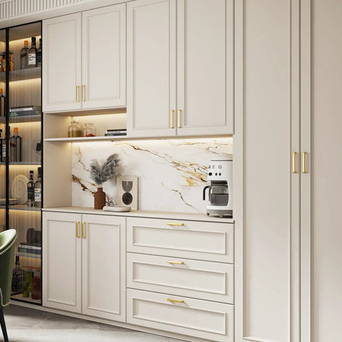 Modern kitchen with 25 Pack Gold Cabinet Handles 3 Inch Center Hole Solid Zinc Alloy Brushed Gold Drawer Pulls