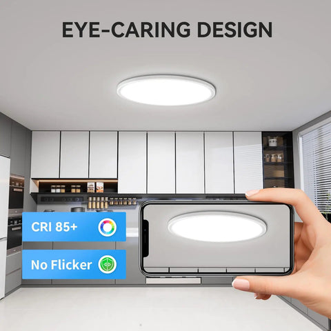 Two Pack 4700 Lumen LED Flush Mount Ceiling Light Ultra Slim 16 Inch 5000K in modern kitchen setting