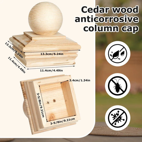 Set Of Four Bright Yellow Cedar Ball Finials For 4x4 Fence Posts Tough As Nails Wood Post Caps featuring a round ball design and crafted measurements.