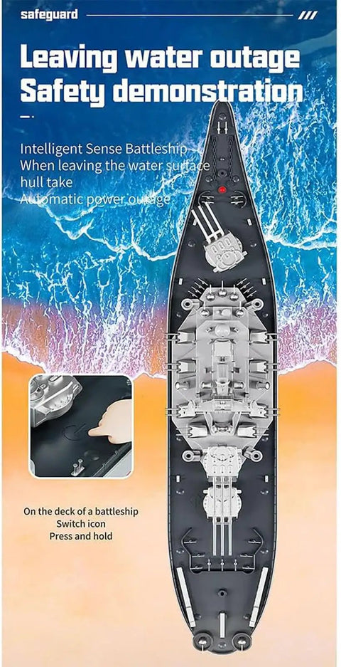 Top view of Dope RC Boat With 2.4G Remote Control And 1 To 390 Scale Twin Engine Battleship Watercraft.