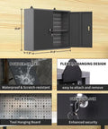 Metal Wall Cabinet With Lockable Door For Garage Or Basement Black And Grey Pegboard Interior With Detachable Shelves For Flexible Tool Storage And Organization, Durable Powder Coated Finish, Sturdy Metal Construction
