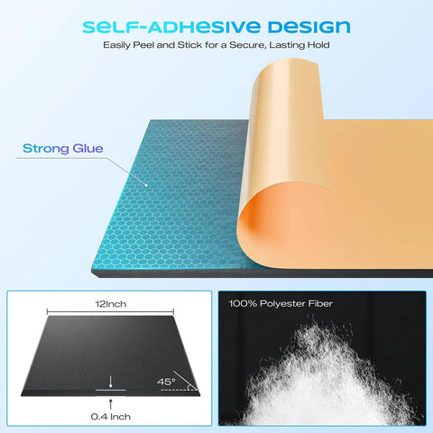 Straight Up Heavy Density Peel And Stick Soundproof Wall Panels 12 Inch Square Acoustic Foam Tiles Killing Background Noise For Home Office Studio Recording Sleek Black Finish showing self-adhesive backing and polyester fiber detail.