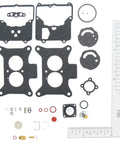 Carburetor Kit F2 with 100 Percent OEM Style Components for Easy Fuel System Rebuild displayed with gaskets and parts.