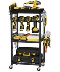 4 Tier Tool Organizer Cart With Magnetic Tool Holder Strip, Heavy Duty Rolling Workshop Cart, 300 Lb Utility Rack With Shelves