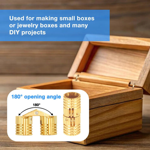 Hidden Brass Cabinet Hinges 8 Mm, 8 Pack With 32 Screws, Concealed 180 Degree Opening For DIY Jewelry Boxes, Handcrafted Projects