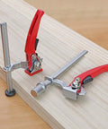 Heavy Duty Bench Clamp With Ratchet Lock for rock solid workholding on a wooden board, fits 20mm base and 13.5x6.5mm dog holes