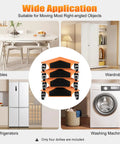 Heavy Duty Furniture Mover Dolly Set Of 4 arranged for moving tables, wardrobes, refrigerators, and washing machines.