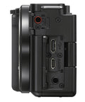 Side view of ZV-E10 Mirrorless Camera Kit With 16-50mm Lens, 128GB Extreme Speed Memory, 2x Lenses, Case, Tripod, Filters, Hood