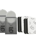 Tenacious Tape Mini Patches With Peel And Stick Adhesive For Holes And Tears In Winter Gear Down Jackets Sleeping Bags Tents And Rain Gear Black And Clear 2 Pack shown with packaging and patches.