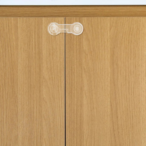 Kid Proof Cabinet And Drawer Locks 10 Pack ABS Latches for fridge and pantry doors with easy adhesive installation, transparent design