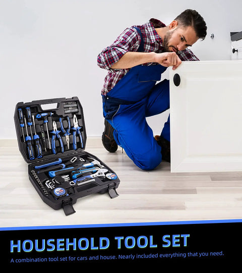 62 Piece Home Tool Set With Storage Toolbox Handy Diy Ready Kit For Home Garage Apartment And Dorm Includes Hammer Screwdrivers Pliers