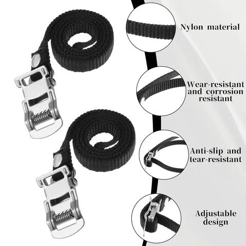 2 Pair Bike Pedal Straps For Universal Replacement Foot Pedal Straps With Toe Clips, nylon, wear-resistant, adjustable buckle.