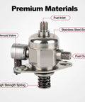 Beefed Up High Pressure Fuel Pump For 3.6L V6 GM Vehicles Fits 2008 2017 Camaro with labeled parts and stainless steel body.