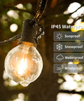 Close-up of lit bulb from 50Ft Outdoor String Lights With 48 Dimmable G40 LED Bulbs Shatterproof UL Listed Waterproof Globe Lights