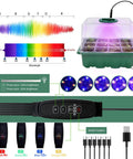 Six Pack Seed Starter Kit With Grow Light And 72 Cell Plant Starter Trays 3.9 Inch Humidity Dome, USB-C cables, LED settings diagram