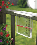 Easy Mount Waterfall Rain Gauge With Slide On Bracket Deck Or Fence Rail Compatible Backyard Rain Monitor Up To Six Inches Durable Plastic Frame Wide Waterfall Design Easy Install And Readout on fence