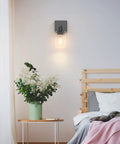 Bedroom view of a single Black Wall Sconces Set of Two Farmhouse Rustic Bathroom Sconces With Glass Shade Modern UL Listed Vanity Lights.