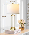 Touch Control Table Lamp Set Of 2 With USB Ports, 3 Way Dimmable Nightstand Lamps In Cream Fabric Shade, 26-inch on table