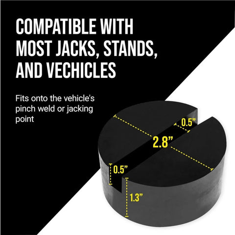 Slotted Rubber Jack Pads For Pro Grade Lifts, Pinch Weld And Frame Rail Protector, 2.8 Diameter, 1.3 High, Black