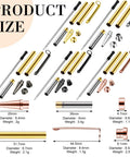 Slick 10 Piece Wood Turning Pen Kit With 7 Millimeter Slimline Twist Refills And Bold Assorted Colors product size and components layout.