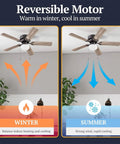 44 Inch Ceiling Fan With Light For Small Rooms LED Flush Mount Indoor Fan With 5 Blades Bronze Finish reversible motor diagram
