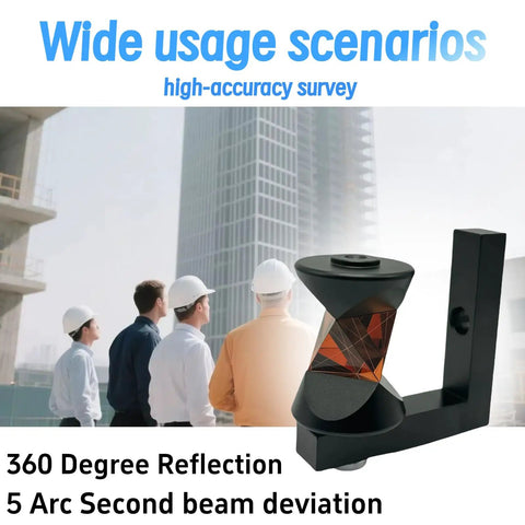 360 Degree Mini Copper Coated Survey Prism With L Bar Bracket Mount For Total Station, Quarter Inch Thread Compatible, Includes Both Male And Female Quarter Inch Threads, Easy Install With Strong Reinforced Mounting Bracket For Stable Readings, 360° prism on L-bracket
