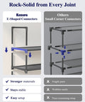 Go-To Heavy Duty 10 Tier Shoe Rack showing U-shaped connectors for stability, indicating strong materials and easy setup.