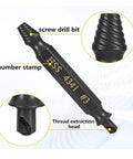 Damaged Screw Extractor Set For Stripped Screws Bolts And Rusted Hardware 6 Piece HSS Drill Bit Bolt Extractor Kit with labeled parts