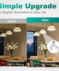 Comparison of lighting before and after using Two Pack 2 In 1 E26 Socket Splitter Adapter Y Shape Lamp Holder Converter