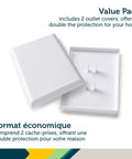 OutSmart Outlet Shield 2 Pack with paintable decoy panels for unused outlets shown with one open and one closed cover.