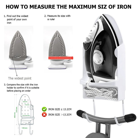 Wall Mounted Ironing Board Rack With Iron Holder And Bathroom Shelf For Space Saving Laundry Room Organization Quick Access Ironing Station Sturdy Wall Mount Easy Installation Keeps Irons And Boards Neatly At Hand measuring guide