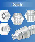 Close-up of Heavy Duty Hydraulic Coupler Kit With Male And Female Flat Face Quick Connect Set For 4BD4FH 48MM Thread showing details.