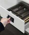 Person pulling a drawer using Spring Loaded Lifting Ring Pull Handle Stainless Steel Flush Mount Boat Hatch Pull With Mounting Screws