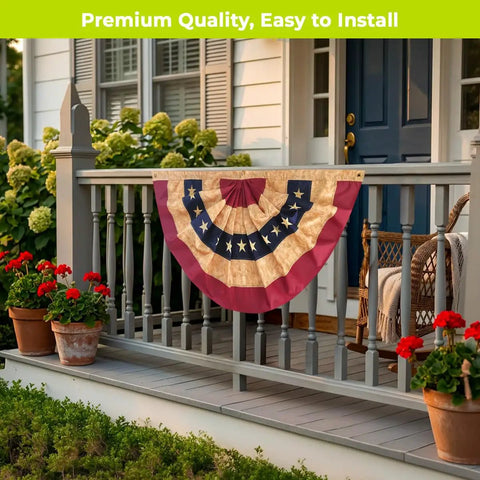 Patriotic Embroidered Bunting Banner 48 By 24 Inches All Weather Polyester With Brass Grommets Fade Resistant Decor on Porch