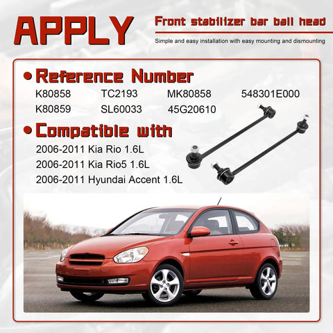 2 Pack Front Sway Bar Links For Hyundai Accent 2006 To 2011 And Kia Rio Rio5 2006 To 2011 Direct Fit Stabilizer Bar Links Replaces K80858 K80859
