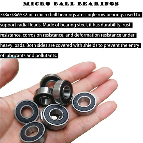 10 pcs R6-2RS miniature deep groove ball bearings, 3/8 in ID x 7/8 in OD x 9/32 in wide, double rubber sealed