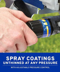 Hand adjusting the pressure control on the Pro Grade Cart Mount Electric Paint Sprayer for customizable spray coverage.