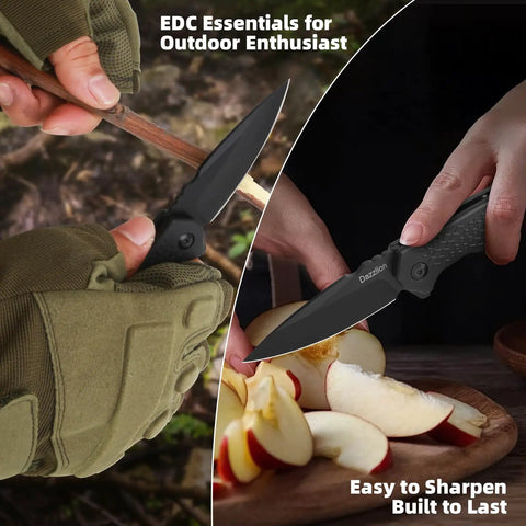 Mini Folding Pocket Knife With Two Point Eight Inch 8Cr13MoV Steel Blade Black Oxide Coated For Tough Wear Ultra Smooth Ball Bearing Pivot Deep Carry FRN Handle Everyday Carry Dope Knife For Men Women Ideal For Camping Hiking And Survival, black folding knife cutting wood and apple