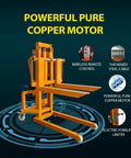 CareArise electric pallet stacker with adjustable forks and base on yellow steel frame
